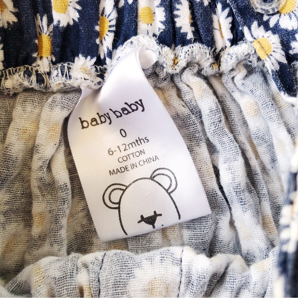 BABY Navy Blue Pinafore Skirt with White Daisy Flower Floral Print Cotton Size 0 - Picture 6 of 6